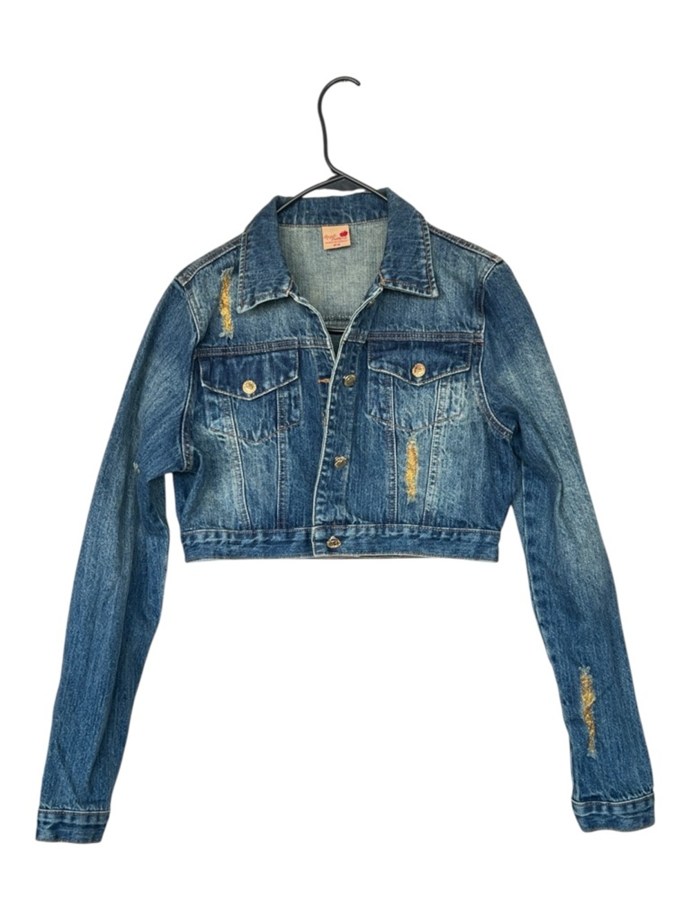 VINTAGE Apple Bottoms Y2K Cropped Denim Jacket - Gold Embroidery - L/ G